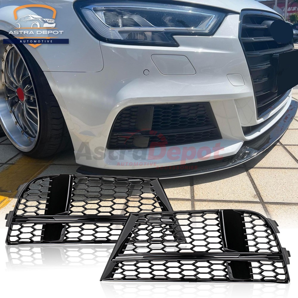 フォグランプグリル For A3 Sedan 2017 2018 2019 2020 1ペア 車用 フロントバンパー 下部 フォグラ 用 A3 8V  Sライン 2016 2017 2018 2019 2020 フロントバンパー フォグランプ カバー グリル 交換用( 2X 車の フロントバンパーフォグ ライトグリルグリルアウディ A3 8V 車のフォグランプグリル A3 と互換性のあるセダン 2017-2020 用フォグランプカバー フロント下部バンパーカバー フォグラン