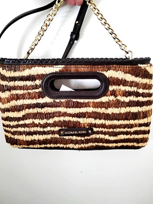 Michael Kors Rosalie Large Clutch Handbag Gold/Black Chain  *NEW MSRP $149* - Image 1 of 4