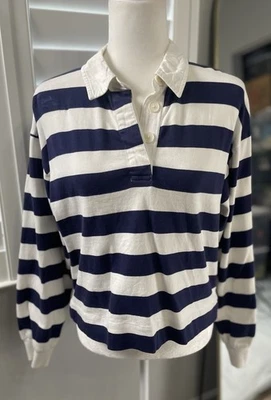 Gap Blue & White Wide Stripe Long Sleeve Polo Rugby Shirt Top Women’s XS - Image 1 of 4