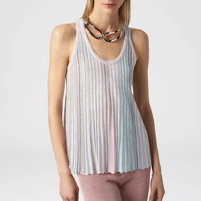 Camiseta sin mangas Missoni de lúrex a rayas plisada con múltiples lentejuelas talla IT 42/6 $1120 Foto 1 de 4