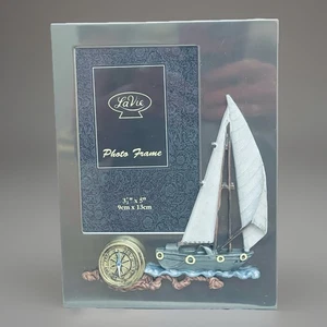 Marco de fotos náutico cromado LaVie diseño de brújula de velero 3,5x5 con vidrio - Imagen 1 de 10