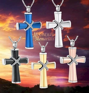 New Cross Crystal Jesus Urn Cremation Keepsake Ashes Memorial Necklace - Picture 1 of 12