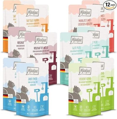 MjAMjAM - Premium Nassfutter für Katzen - Quetschie Mixpaket III, 12er Pack