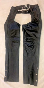 Silver Bike Black Leather Motorcycle Chaps Size XXXS New - Picture 1 of 10