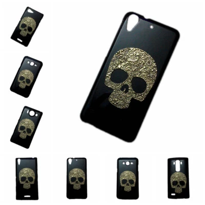 For Various Phones 3D Retro Metal Bronze Skull Black Back Hard Case Cover - image 1 of 4