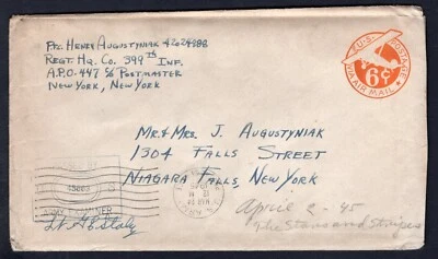 USA WW2 Military 1945 APO 447 Bitche France Cover to Niagara Falls. Censored - Image 1 of 2