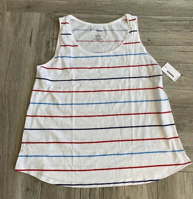 Sonoma Women's Red & Blue Stripe on White Tank Top Plus Size Sleeveless Top  - Image 1 of 2