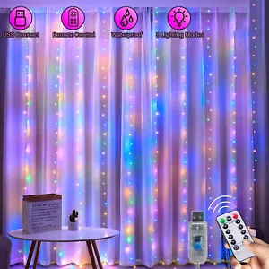 Gardinen LED Lichterkette Bunt USB Lichtervorhang Vorhänge Lichternetz Geschenke - Bild 1 von 12