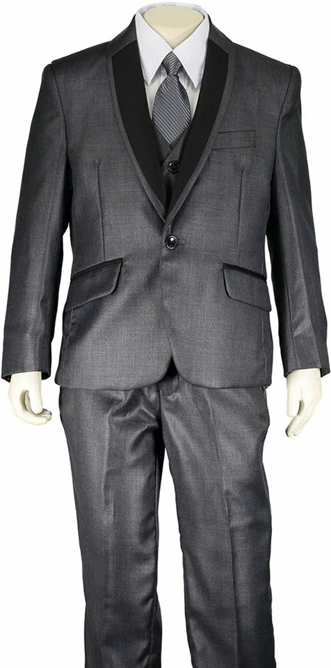 Conjunto de traje de esmoquin formal de satén con cuello chal Art Hoffman para niño de 5 piezas - LIQUIDACIÓN Foto 1 de 4