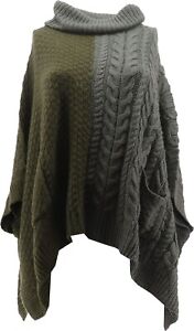 Brittany Humble Two-Tone Cable Knit Sweater Poncho Olvgry M/L New 725-022