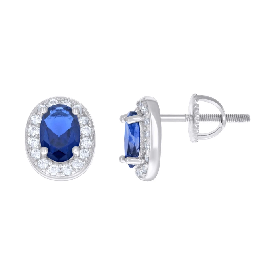925 Argento Sterling Solitario Blu Cz Donna Vite Retro Ovale Halo Orecchini - Immagine 1 di 1