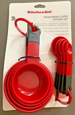 KitchenAid Multiple Color 4 Measuring Cup & 5 Spoon Set w/ Soft Handles NEW - Image 1 of 4