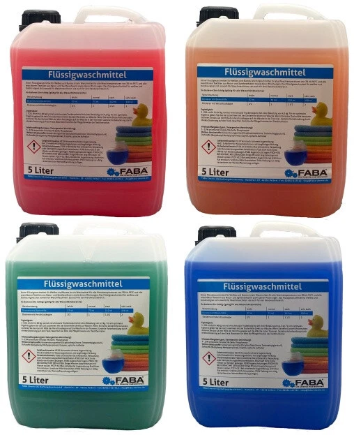  4x5 L Flüssigwaschmittel Konzentrat blau,rot,grün,orange inkl. Ausgießer 20 L - Bild 1 von 1