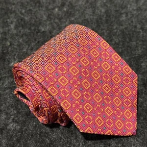 Holland & Sherry Rosa Orange Blau Foulard Jacquard Herren Seidenkrawatte Hergestellt in den USA - Bild 1 von 10