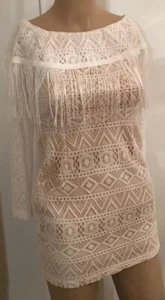 DRESS GIRL’S SIZE 6 PRETTY LITTLE THING CREAM WITH LACE OVERLAY & FRILL DETAIL - Picture 1 of 6