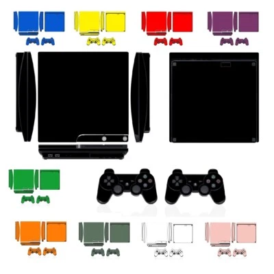 10 Pure Clean Solid Skin Sticker for PS3 PlayStation 3 Slim & 2 controller skins - Image 1 of 4