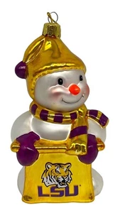 LSU Tigers 6” Blown Glass Snowman Ornament by Sterling-NIB - Picture 1 of 2