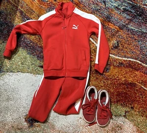 Size  9-10 Boy Puma TrackSuit Set And Shoes 2.5 Youth Red/white - Picture 1 of 19