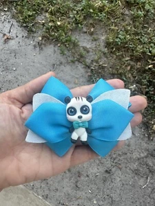 Panda Turquoise Bow Handmade  - Picture 1 of 4