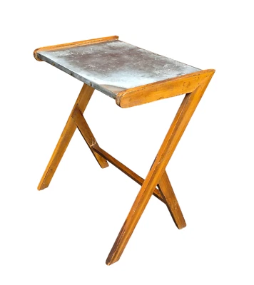 23" Vintage Mid Century Modern Art Deco Z Table Plant Stand Wood Metal Lamp Side - Image 1 of 4