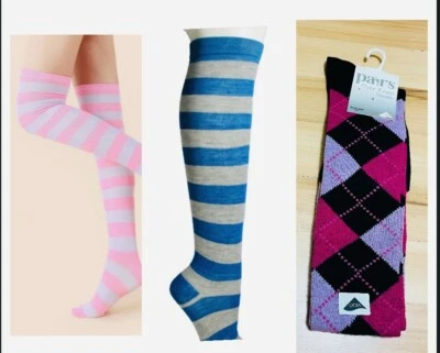 CITY CHICK / BARE ESSENTIALS / PARTY ESSENTIALS Ladies Over The Knee Cotton Rich Striped Socks Fancy Dress Knee High Size 4 - 7