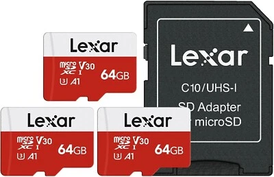 Lexar 64GB Micro SD Card 3 Pack with Adapter - High Speed UHS-I Cards - Image 1 of 4