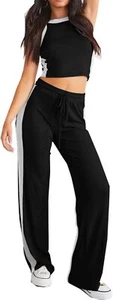FUPHINE Women's 2 Piece Sets Summer Outfits Ribbed Knit Tank Tops & Wide Leg Pan - Picture 1 of 8