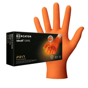 Heavy Duty Orange Nitrile Gloves Mercator Ideall Grip Multi-Use Strong 25 pairs