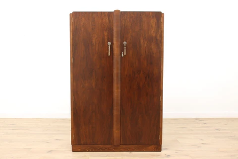 English Art Deco Vintage Figured Walnut Armoire, Wardrobe, or Closet #45423 Cover