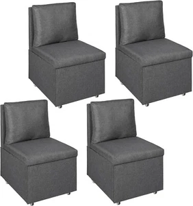 Redlife Set of 4 Upholstered Dining Chairs Faux Linen Kitchen Chairs w/ Casters - Picture 1 of 9