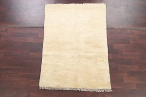 Year End Clearance! Ivory Thick Plush Modern Gabbeh 3x5 ft Rug Hand-knotted Wool - Picture 1 of 11