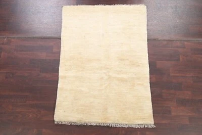 Year End Clearance! Ivory Thick Plush Modern Gabbeh 3x5 ft Rug Hand-knotted Wool - Image 1 of 4