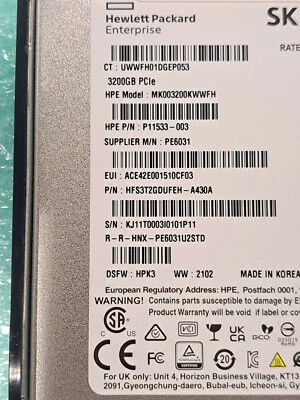 HPE P13828-001 3.2TB NVMe SFF SSD P11533-003 Mixed Use SSD P13672-B21 - Image 1 of 2