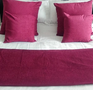 CLARET BURGUNDY PLAIN CHENILLE HOTEL BED RUNNERS&MATCHING CUSHIONS IN ALL SIZES - Picture 1 of 3