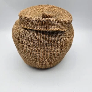 Antique Nootka Northwest Native American Large Basket W/ Lid - Picture 1 of 10