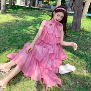 Women Halter Long Dress Sleeveless Layered Tiered Loose Beach Holiday Fairy - Picture 1 of 8