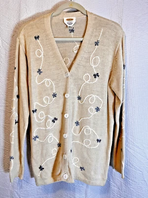 Talbots Irish Linen Blend Tapestry Sweater Cardigan Small Butterfies Y2K - Image 1 of 4