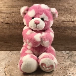 BUILD A BEAR WORKSHOP PINK TEDDY BEAR WHITE HEARTS MAGNETIC HANDS PLUSH ANIMAL - Picture 1 of 5