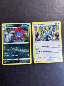 Tarjeta de Pokémon Weavile swsh246 Regigas swsh247 Origen Perdido Promoción - COMO NUEVA - Imagen 1 de 1