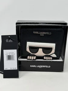 NUEVO CON ETIQUETAS Y EN CAJA CARTERA PEQUEÑA KARL LAGERFELD CUERO NEGRO cremallera diseñador muy buen estado $118 - Imagen 1 de 11