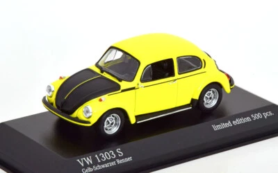 VW VOLKSWAGEN 1303 S BEETLE GRS 1973 GIALLO NERO MINICHAMPS 943055103 1/43 - Immagine 1 di 3