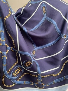 MUST DE CARTIER Paris Check Hand Rolled Silk scarf 32/33 in #A30 HAS  Stains - Picture 1 of 7