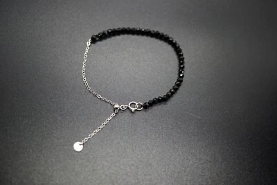 Pulsera ajustable de turmalina negra facetada en plata de 3,3 mm pequeña turmalina Foto 1 de 4