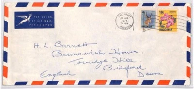 Родезия обложка Солсбери коммерческая авиапочта цветы животные 1975 BR294 - Изображение 1 из 3