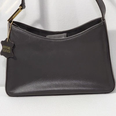 Giani Bernini 单肩包手提包 Nappa 皮革深灰褐色金色口音经典包 — 第 1/4 张图片