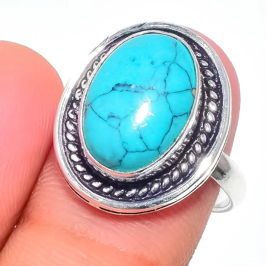 Green Turquoise Gemstone 925 Sterling Silver Jewelry All Size Ring For Gift - Image 1 of 1
