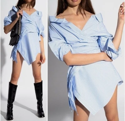 Vestido Camisa Alexander Wang Envolvente Mini Azul Blanco Rayas Talla 0 Foto 1 de 4