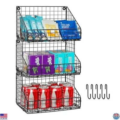 X-cosrack Organizador de bocadillos apilable de 3 niveles - Cesta de alambre desmontable con ganchos Foto 1 de 4