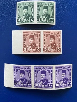 egypt stamps- King Farouk Collection 4,5 And 10 Mille Imperf $$$$$ Rare - Image 1 of 2