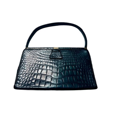VTG Leather Frame Bag by Crouch & Fitzgerald – Crocodile Embossed 1950s Handbag - Image 1 of 4